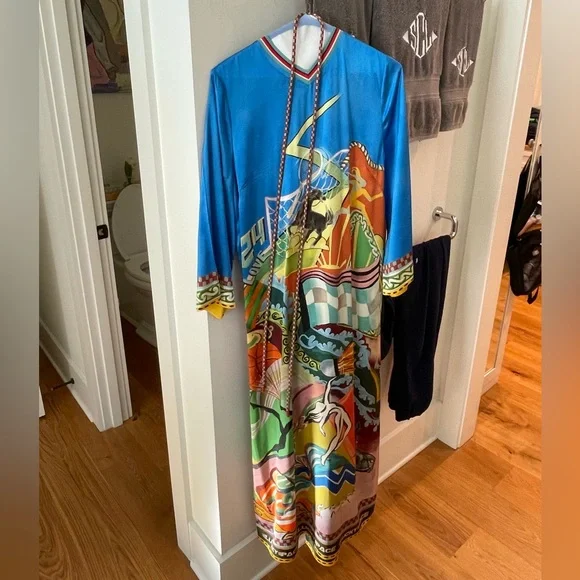Alemais Blue and Multicolor Artistic Long Sleeve Dress